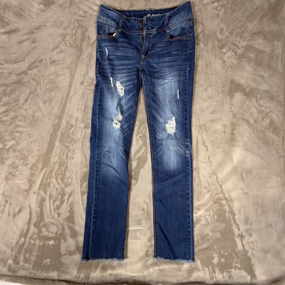 Flower Skinny Jeans Womens 5 Blue Distressed Ripped Raw Hem Medium Wash Stretch